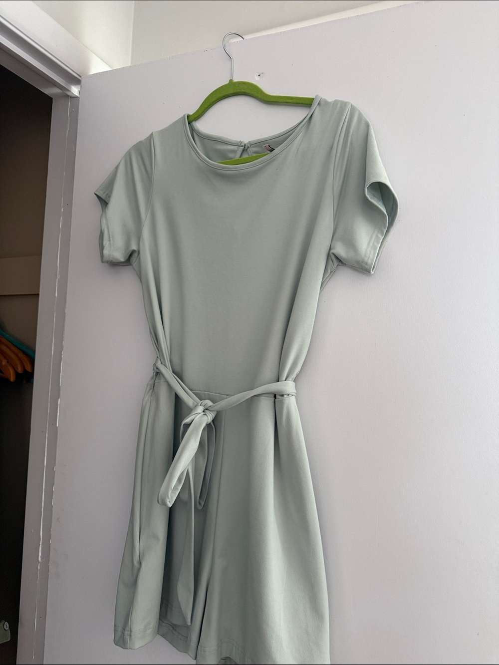 BCBGeneration Sage Green Short Sleeve Tie-Waist Romper